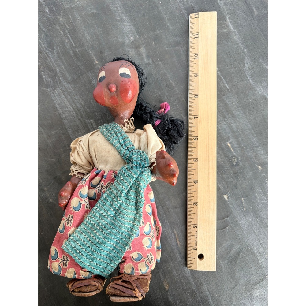 Vintage Mexican Folk Art Doll Handmade Paper Mache Hand Painted Huaraches - Picture 11 of 11